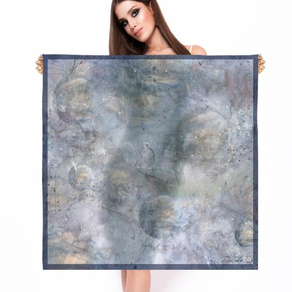 Cosmic Snow Storm & Fairy Dust Square Pure Silk Scarf or Wrap - Picture 2 of 11